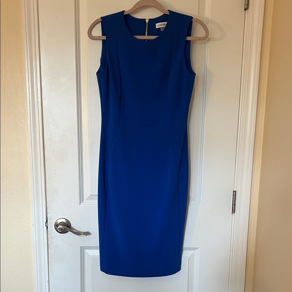 Calvin Klein Cobalt Blue Sleeveless Midi Sheath Dress